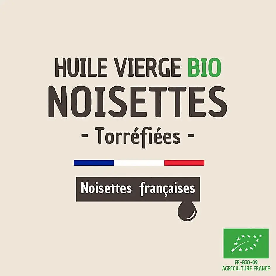 Noisettes BIO Huile Vierge 250Ml France - Etiquette.webp